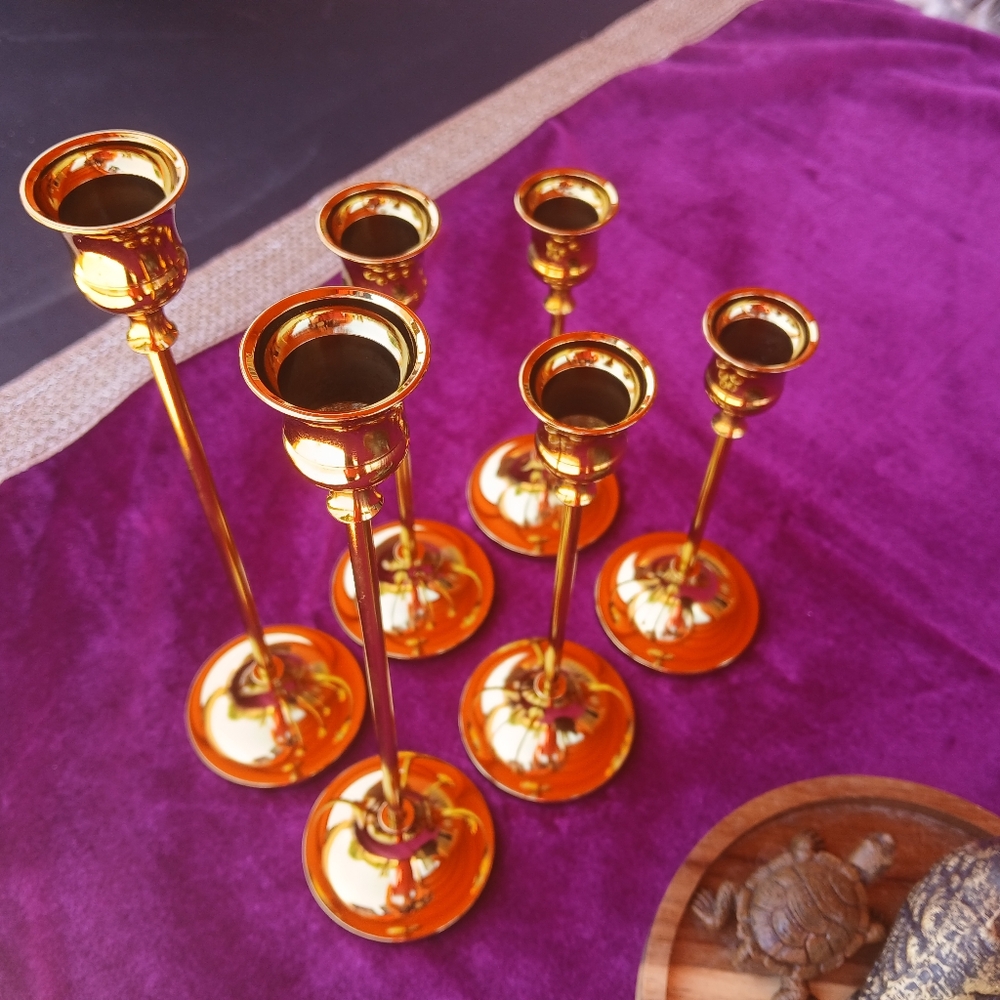 Gold Taper Candle Holders Set-3 Different Sizes-6 Total
